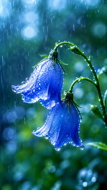 Macro Photography of Blue Bellflowers with Water Droplets - Free mobile Wallpaper
