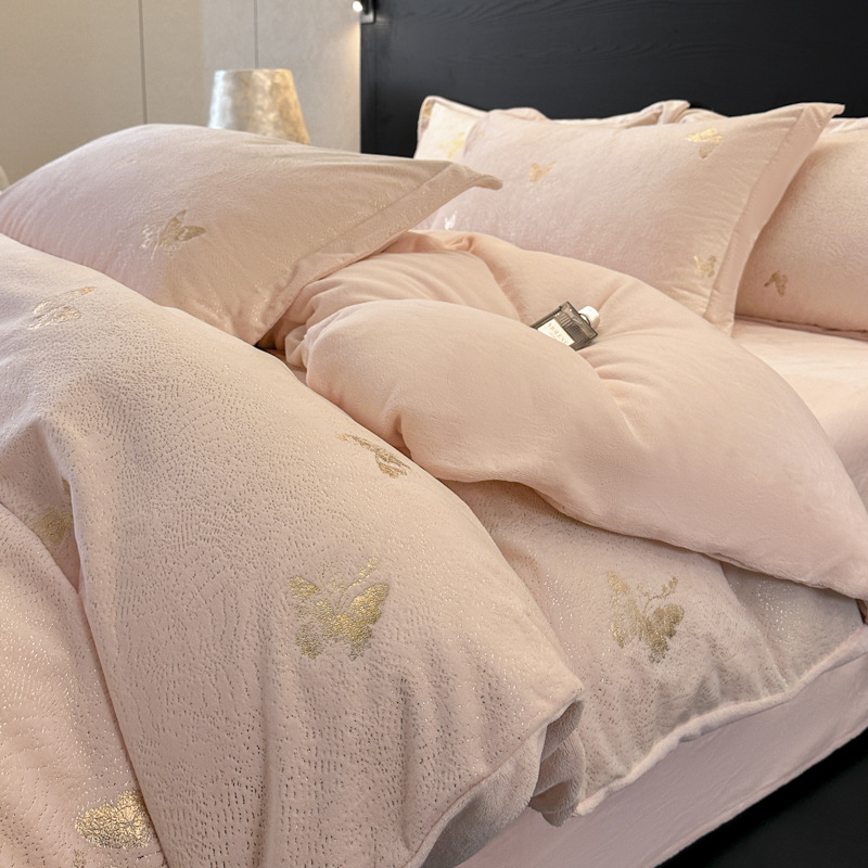 Milchfaser-Bettwäsche-Set, Fleece, Winter, 4-teilig