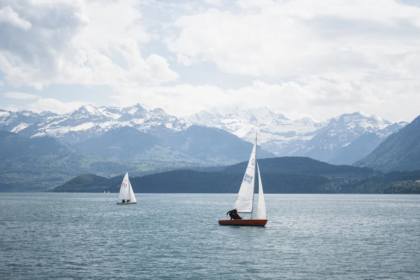 Sailboats on an Alpine Lake - Landscape Photography 5K Wallpaper (6048x4032)