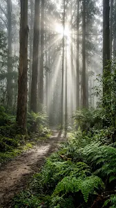 Cinematic Sun Rays Filtering Through Misty Eucalyptus Forest