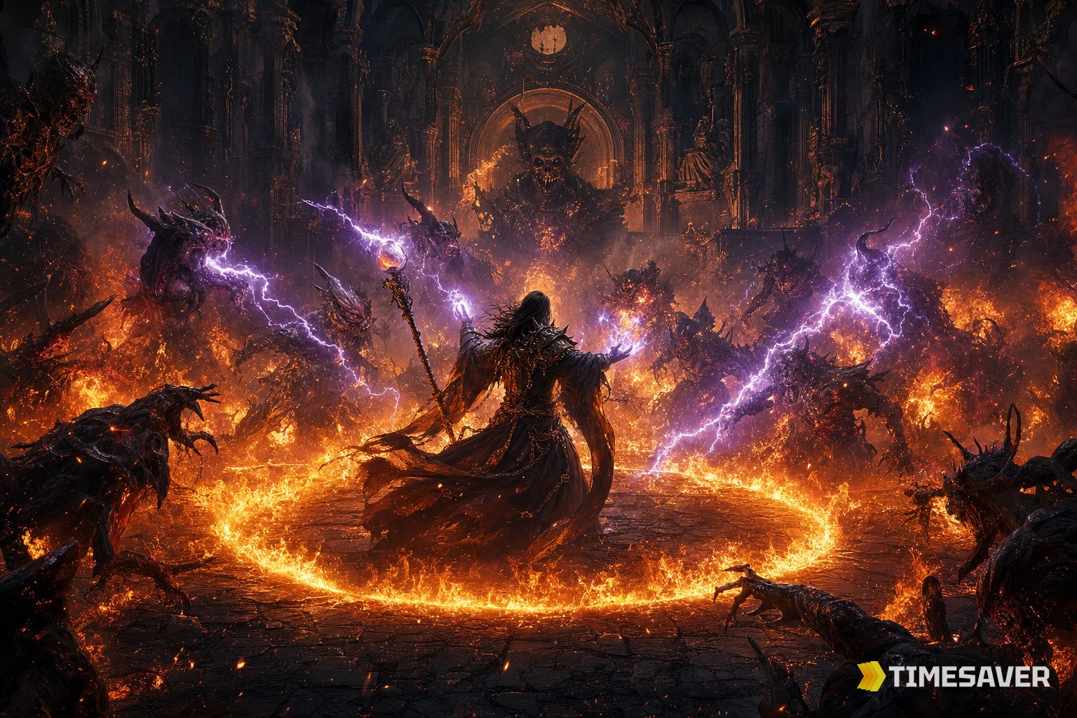 Diablo 4 Firewall Sorcerer standing inside the Ring of Fire spamming Charged Bolts to apply Firewall DoT in Season 14