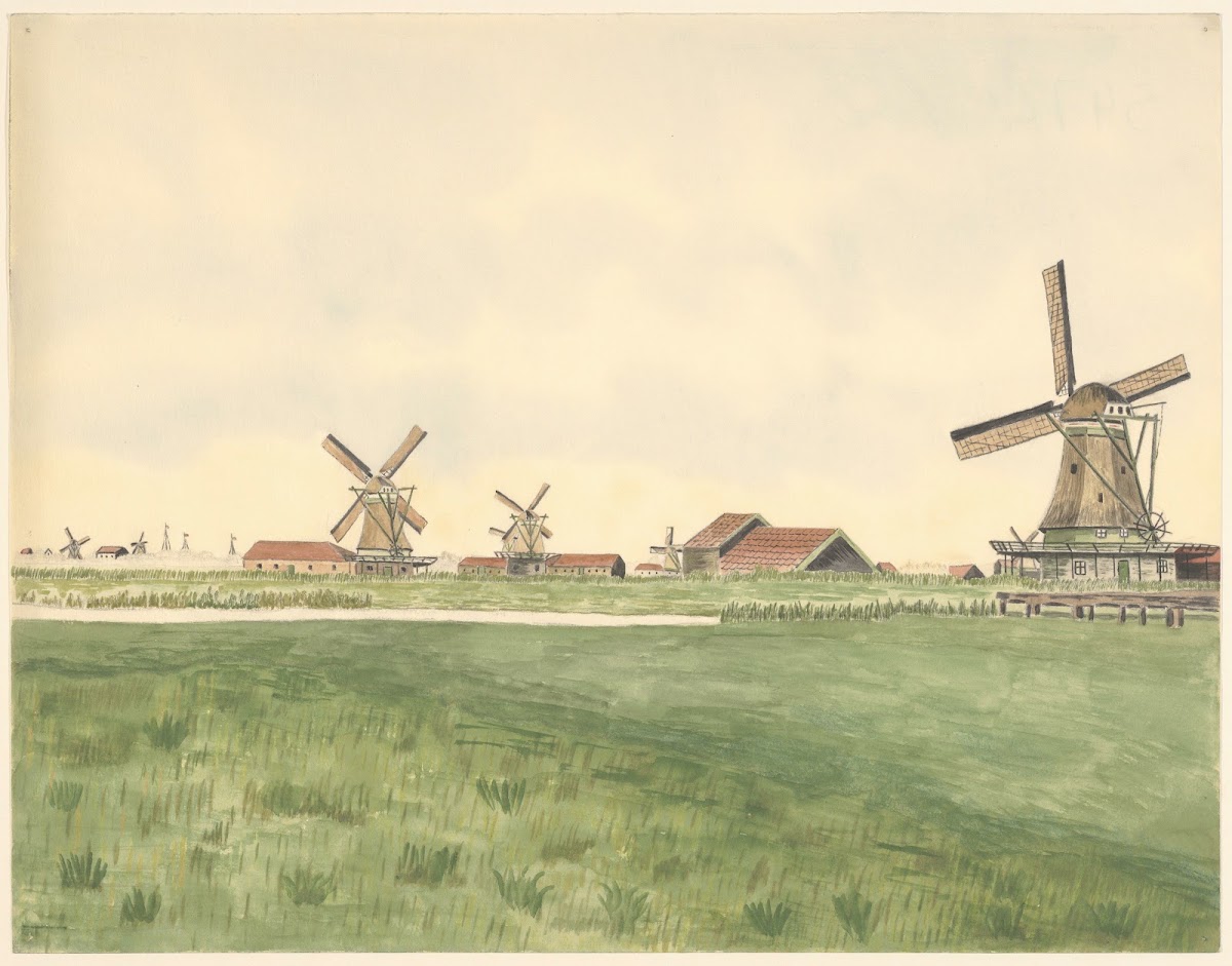 molens oliemolen De Prolpot aan de Kalverringdijk verbrand 1917 Met andere molen