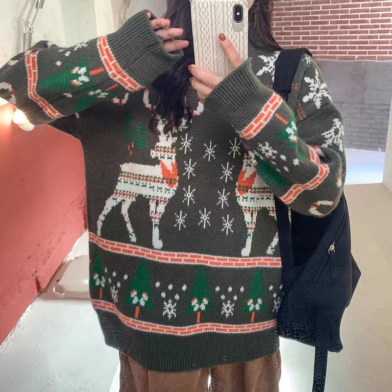 Festive knitted sweater with embroidery