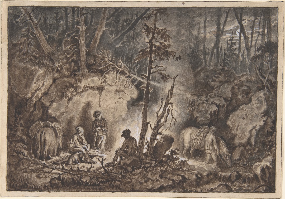 Hunters resting in a forest at night 183060