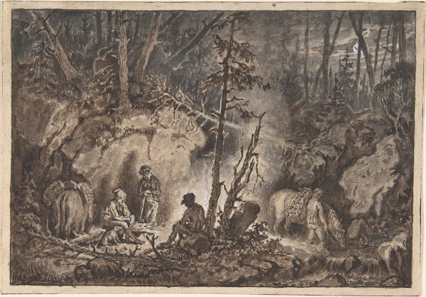 Hunters resting in a forest at night 183060