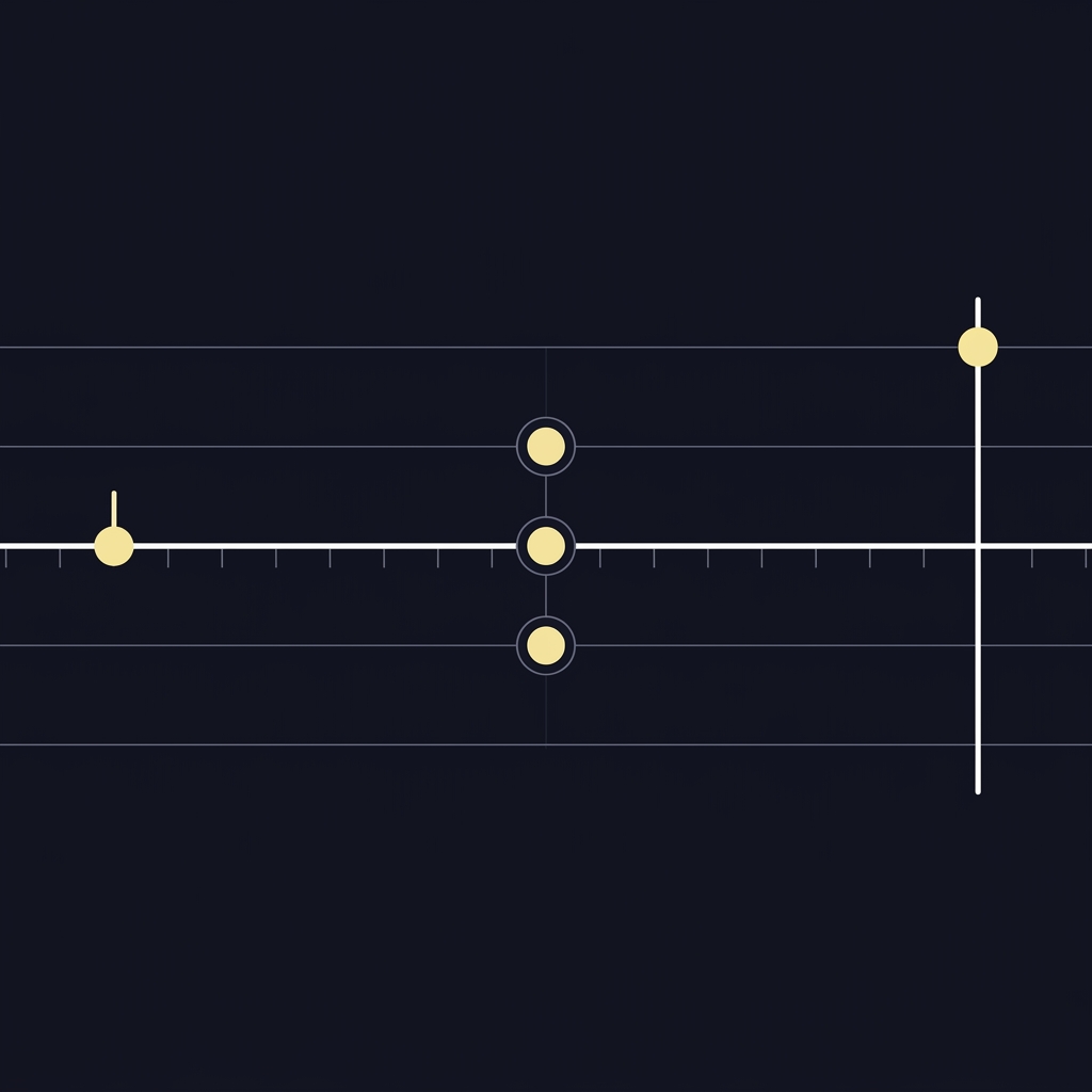 Minimal 2D vector timeline illustration for How to Build a Line-Movement Journal showing opening marker mid market snapshots and closing line on a Funded Plays dark background with accent highlights
