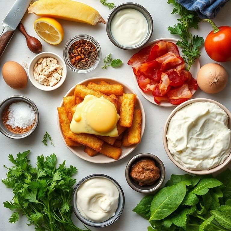 Ingredients for Crispy Breakfast Poutine with Hollandaise and Bacon – Easy & Homemade Breakfast Brunch