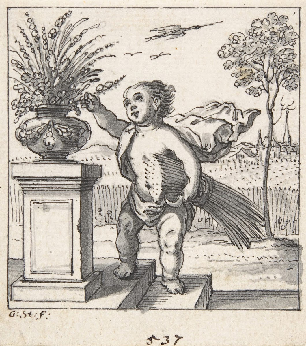 Design For An Emblem With A Child Picking Flowers 163375