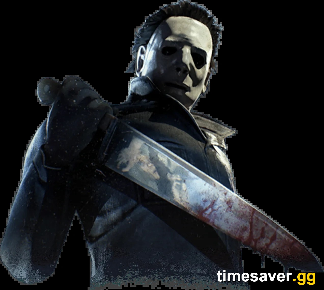 Dead by Daylight store render of The Shape holding his kitchen knife across the foreground, the character art used on his now-delisted store page