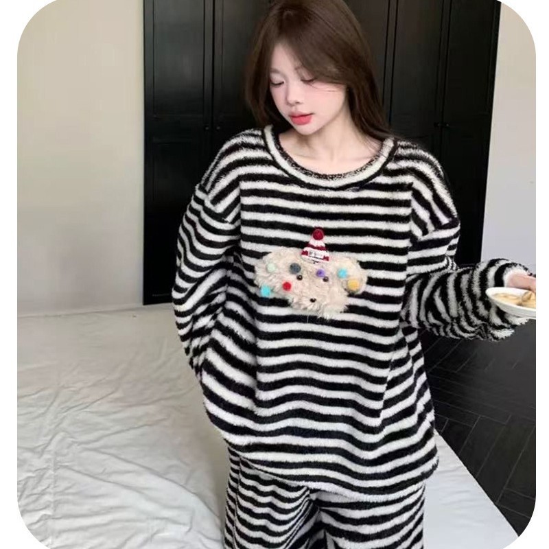 Women's Pajamas, Coral Fleece, Lined, Cartoon Design
