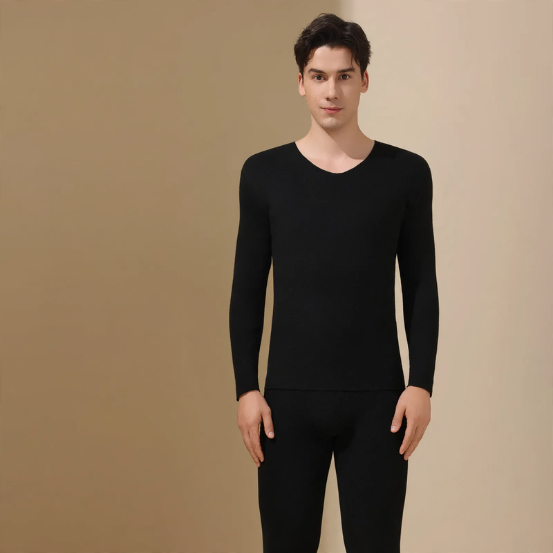 Seamless thermal underwear set with brushed fabric on both sides