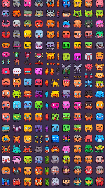 Vibrant Pixel Art Character Collection Grid Sprites - Free mobile Wallpaper