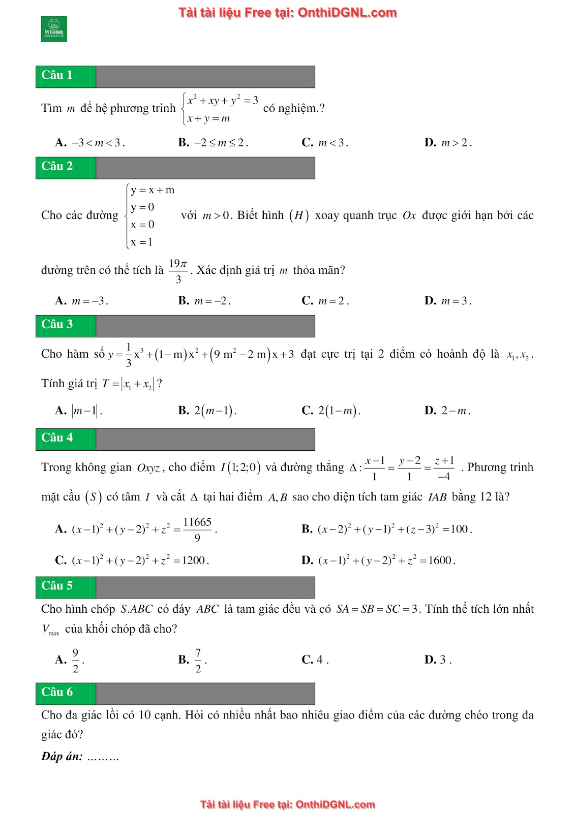 10 Đề ôn HSA - có đáp án