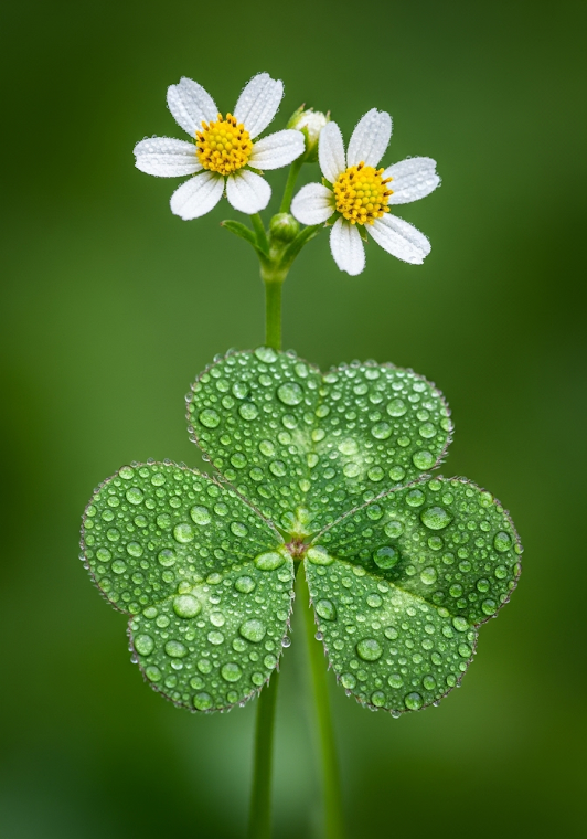 Rain-Kissed Four-Leaf Clover