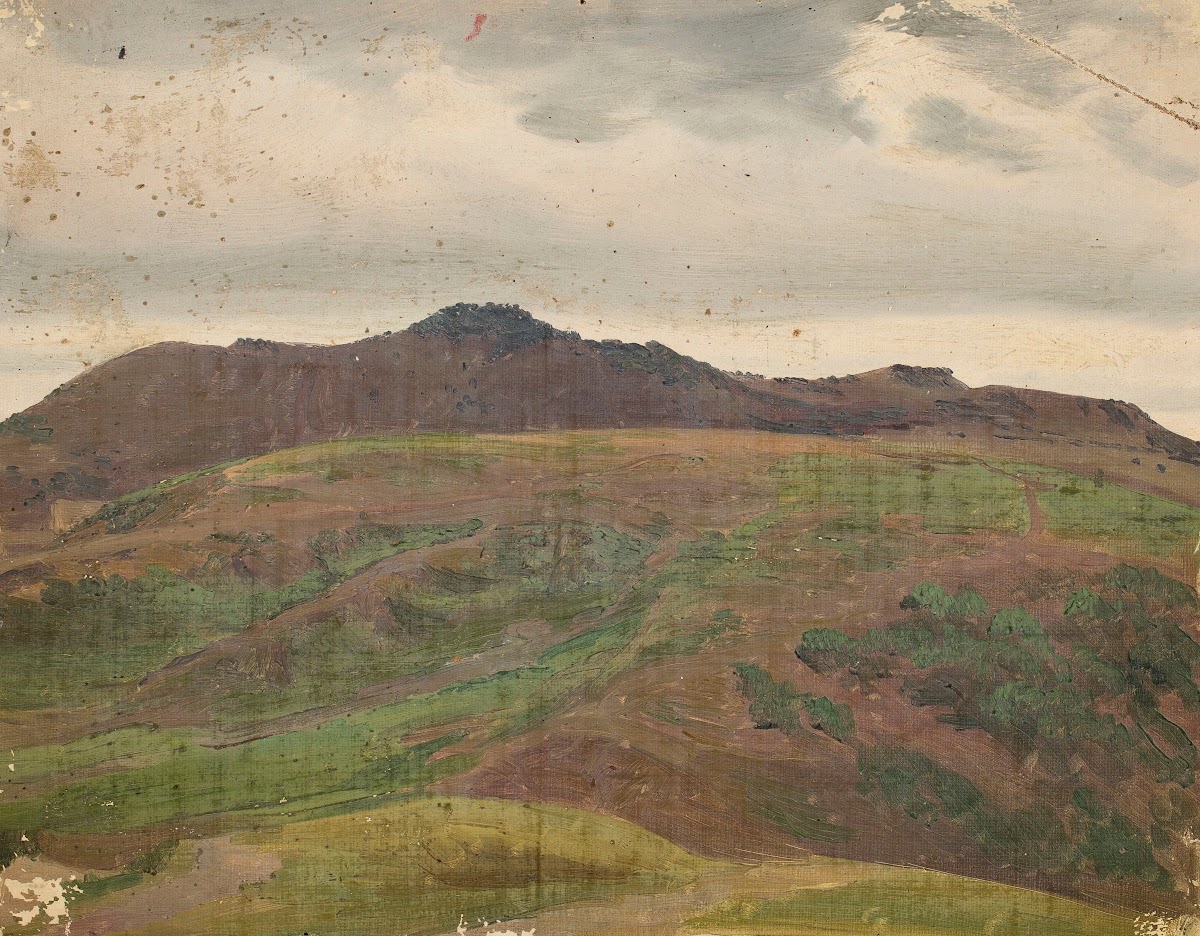Landscape with a meadow and a range of hills sketch