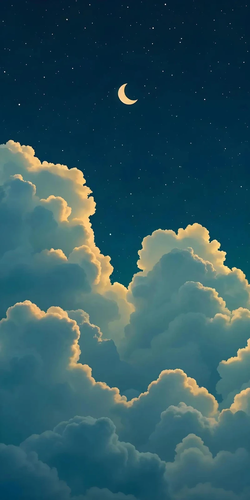Crescent Moon Above Soft Clouds - Digital Illustration Full HD iPhone Wallpaper (1080x2160)
