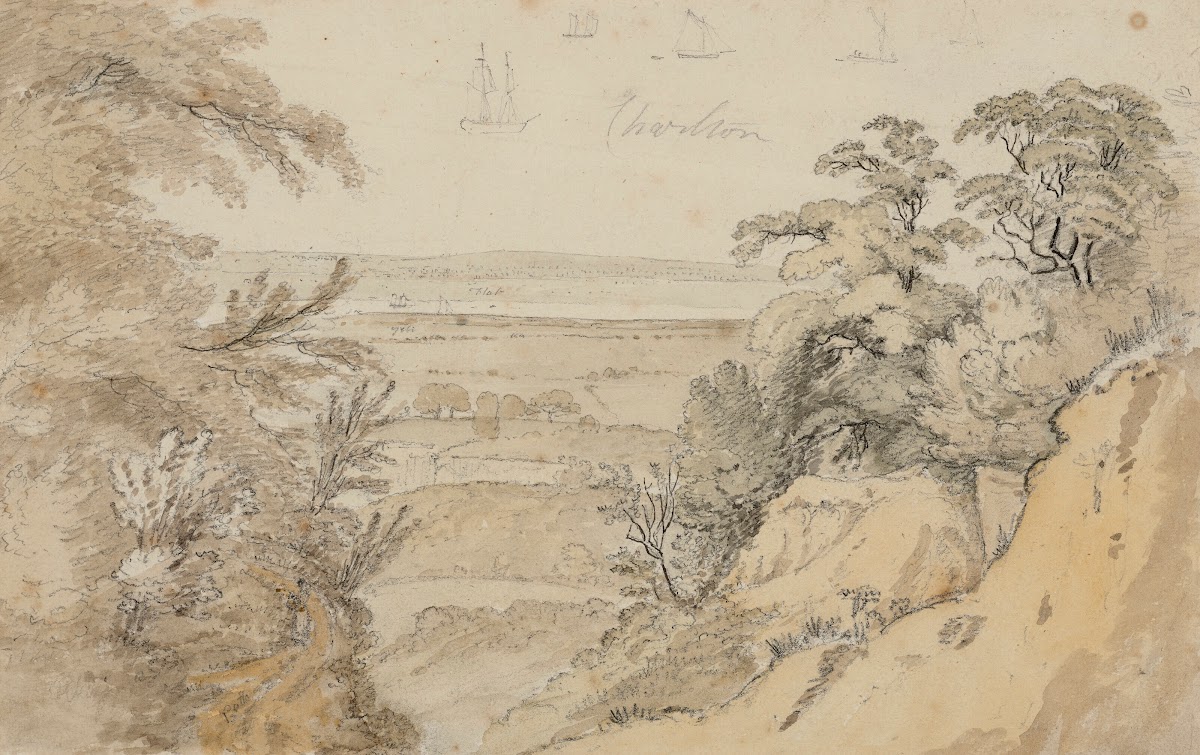 An estuary view with studies of shipping