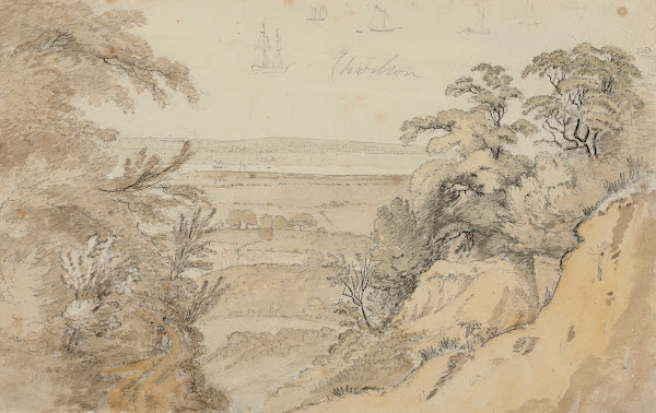 An estuary view with studies of shipping
