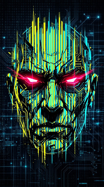 Abstract Cyberpunk Face with Glitch Art and Neon Accents - Free mobile Wallpaper