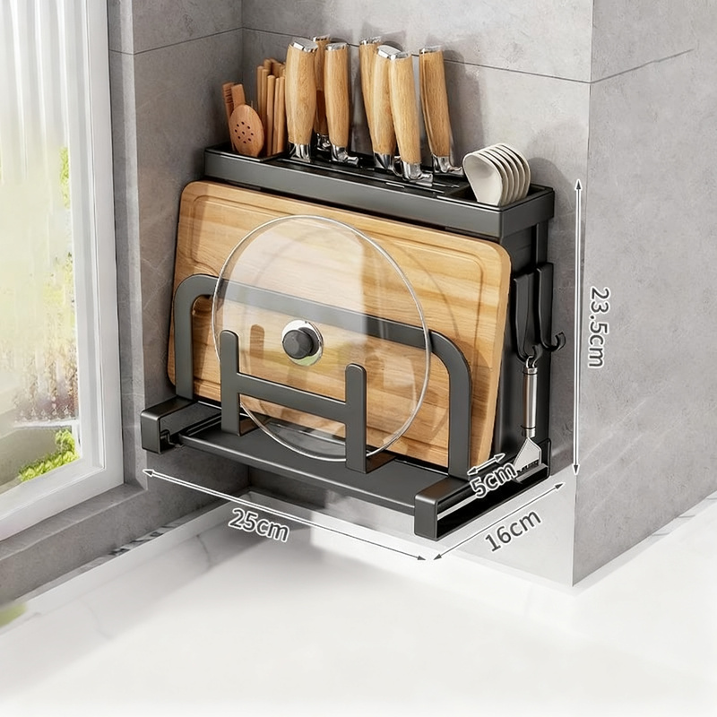 Knife and cutting board stand, steel, multifunctional