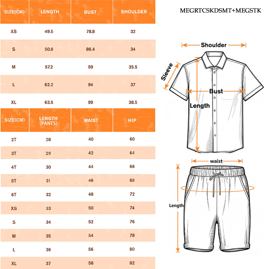 AOP MEG Kids Regular Collar Shirt with Chest Pocket & AOP Beach Shorts Set (Polyster)
