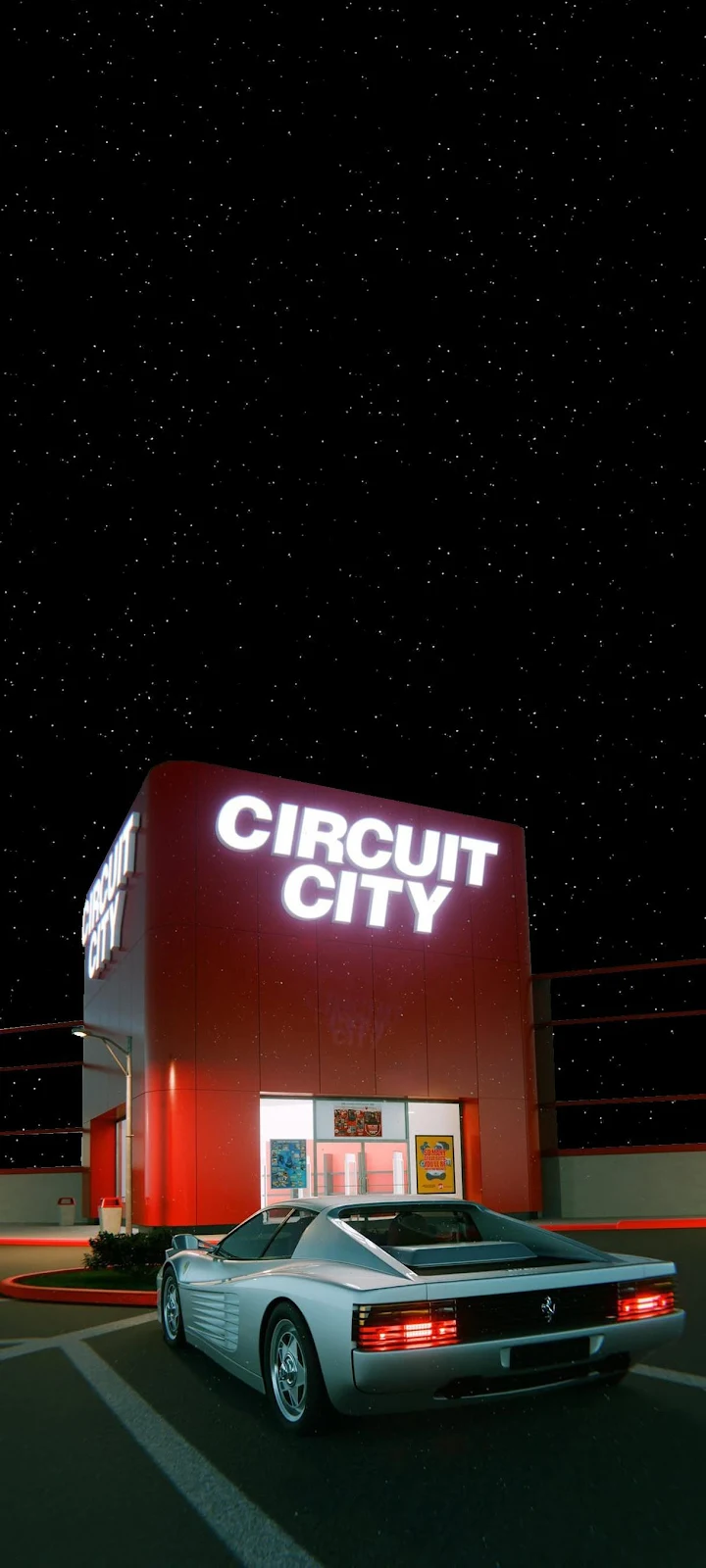 Ferrari Testarossa At Circuit City - Retrowave Digital Art Full HD iPhone Wallpaper (1220x2711)