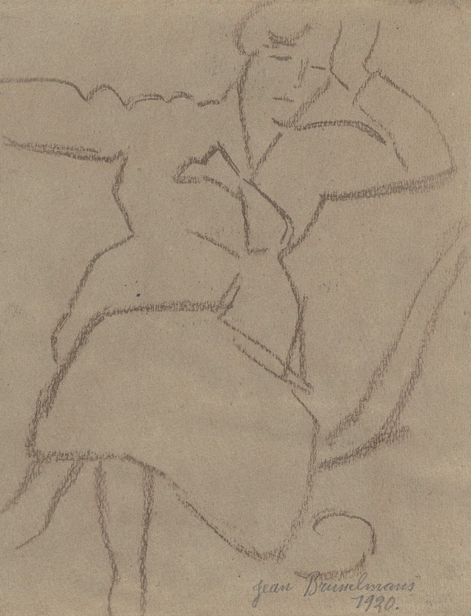 Seated dressed woman head resting on hand 1920