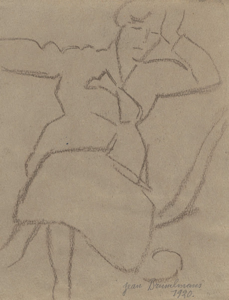 Seated dressed woman head resting on hand 1920