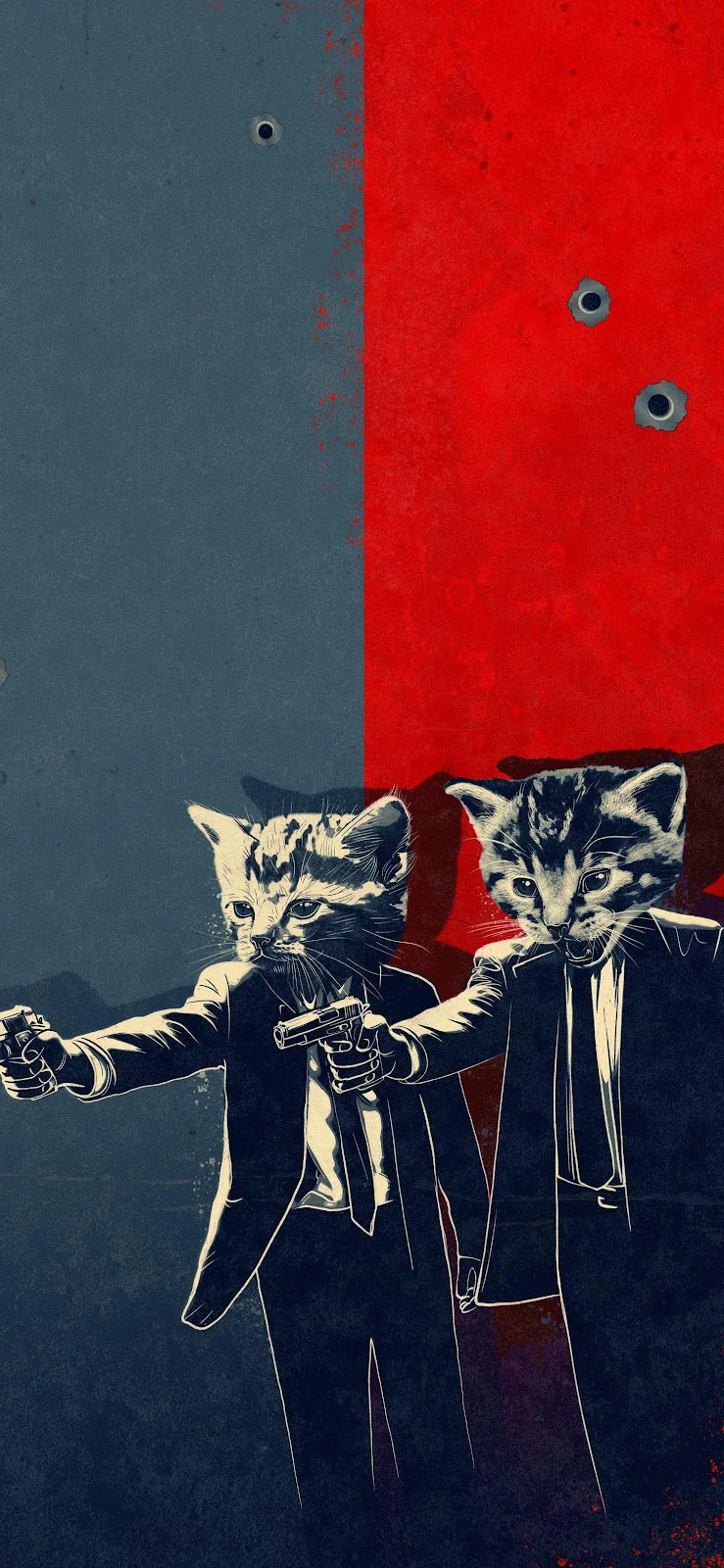 Feline Hitmen Split Background Art - Grungy Digital Illustration 2K iPhone Wallpaper (1461x3165)