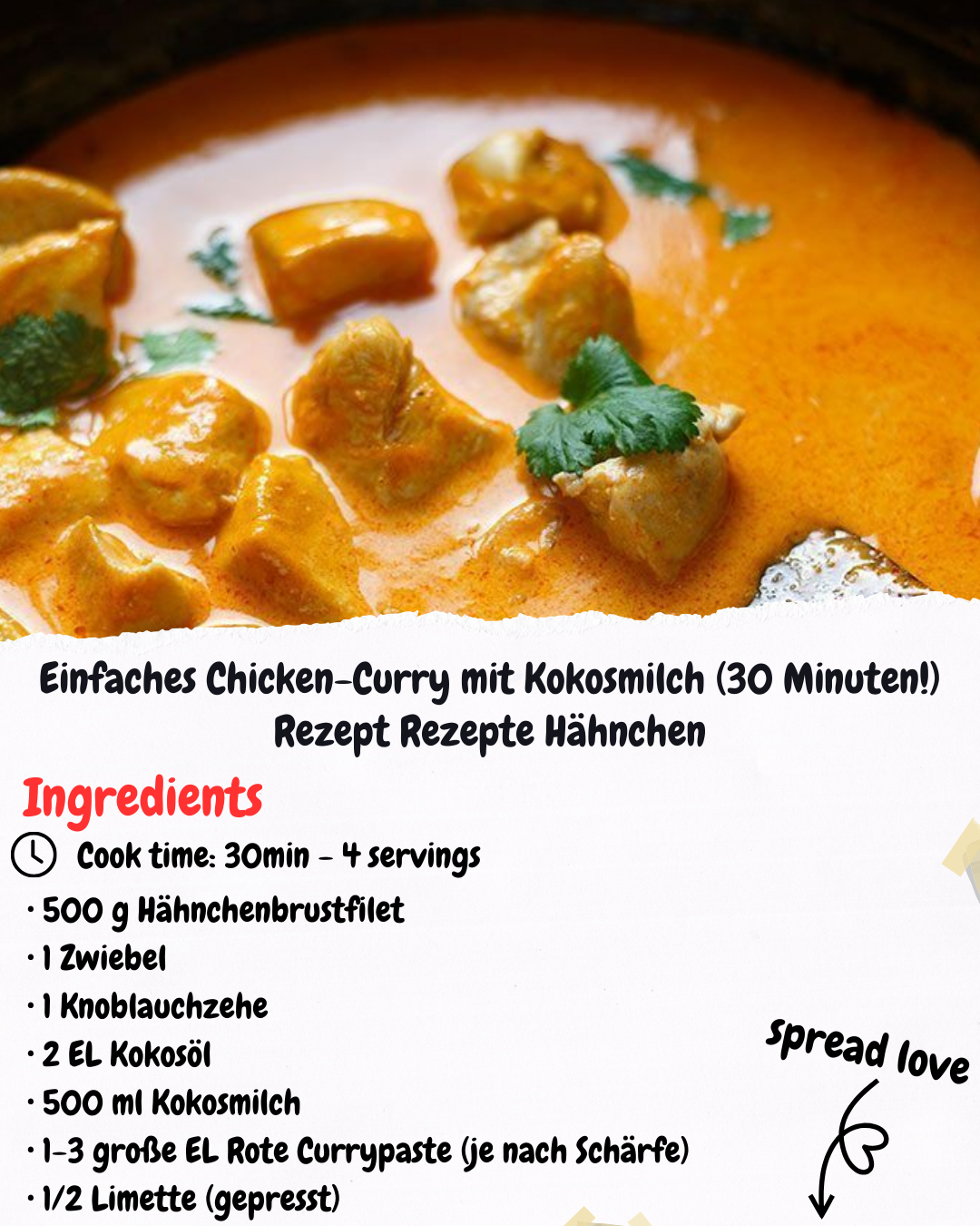 Einfaches Chicken-Curry mit Kokosmilch (30 Minuten!) Rezept Rezepte Hähnchen