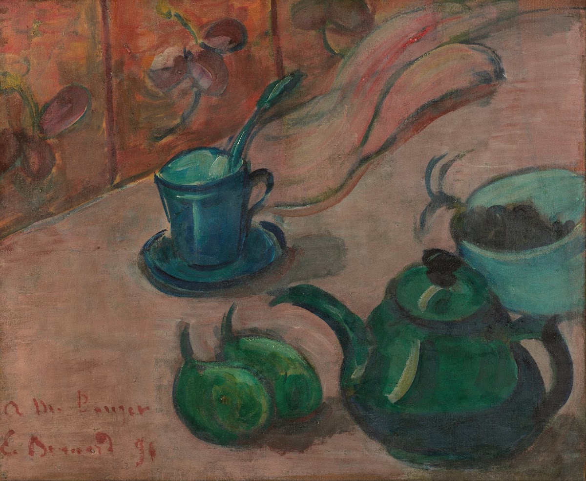 Still life with teapot cup and fruit 1890