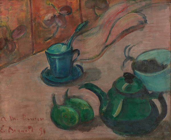 Still life with teapot cup and fruit 1890