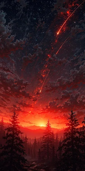 Fiery Sunset Over Dark Forest Full HD iPhone Wallpaper Background