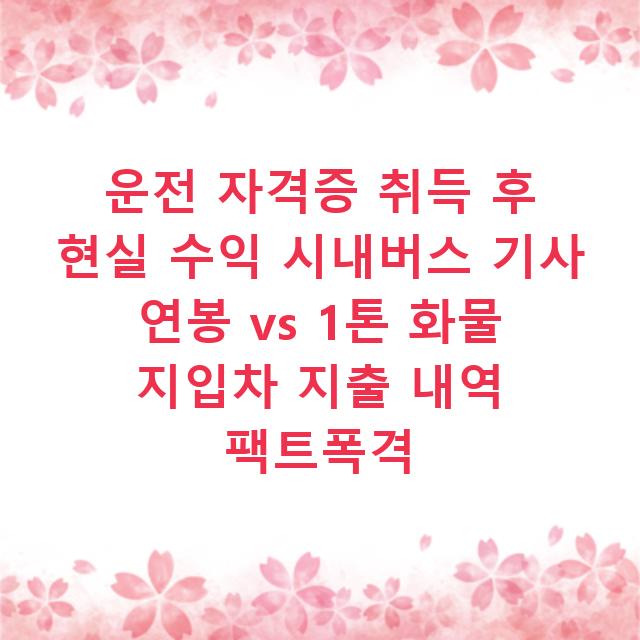 운전 자격증 취득 후 현실 수익 시내버스 기사 연봉 vs 1톤 화물 지입차 지출 내역 팩트폭격