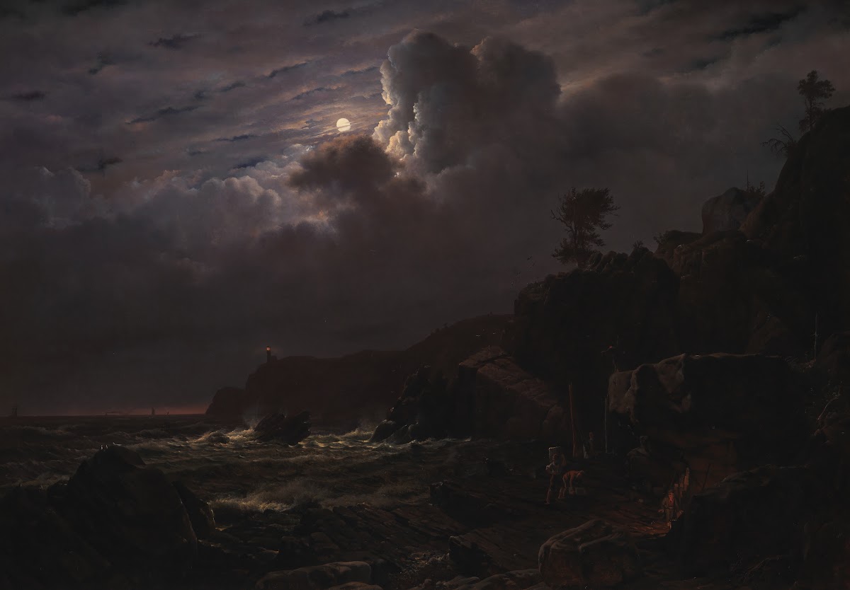 View of Kullen in Sweden Smugglers Hiding their Goods among the Rocks Moonlight