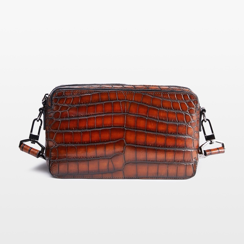 tobacco and crescent blue genuine alligator belly leather shoulder bags for men - detail 1.1