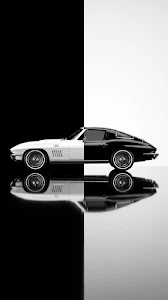 Minimalist 3D Render of a Classic Sportscar on a Split Black and White Background