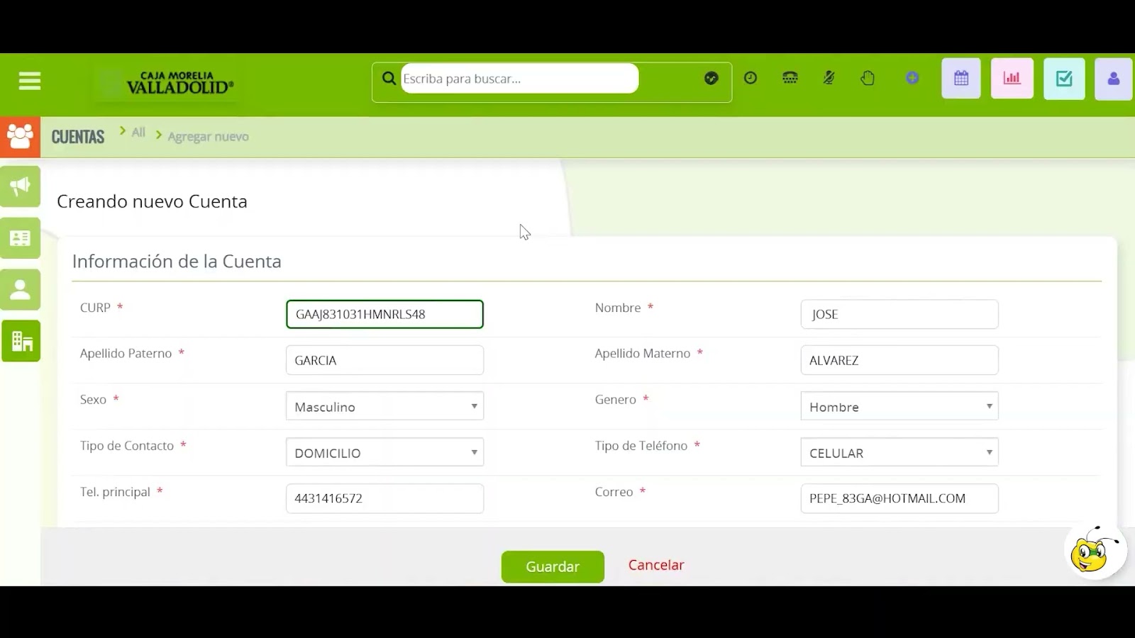 Paso 2 Creación prospecto en CRM