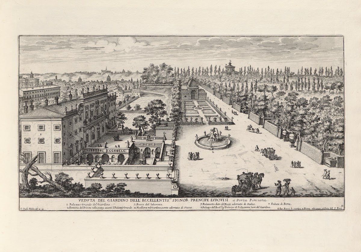 Li giardini di Roma con le loro piante alzate e vedvte in prospettiva Pl10 17th