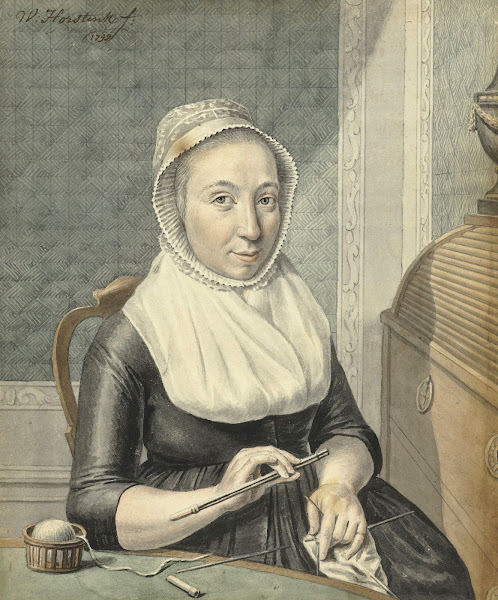 Portret van een dame met breiwerk 1799