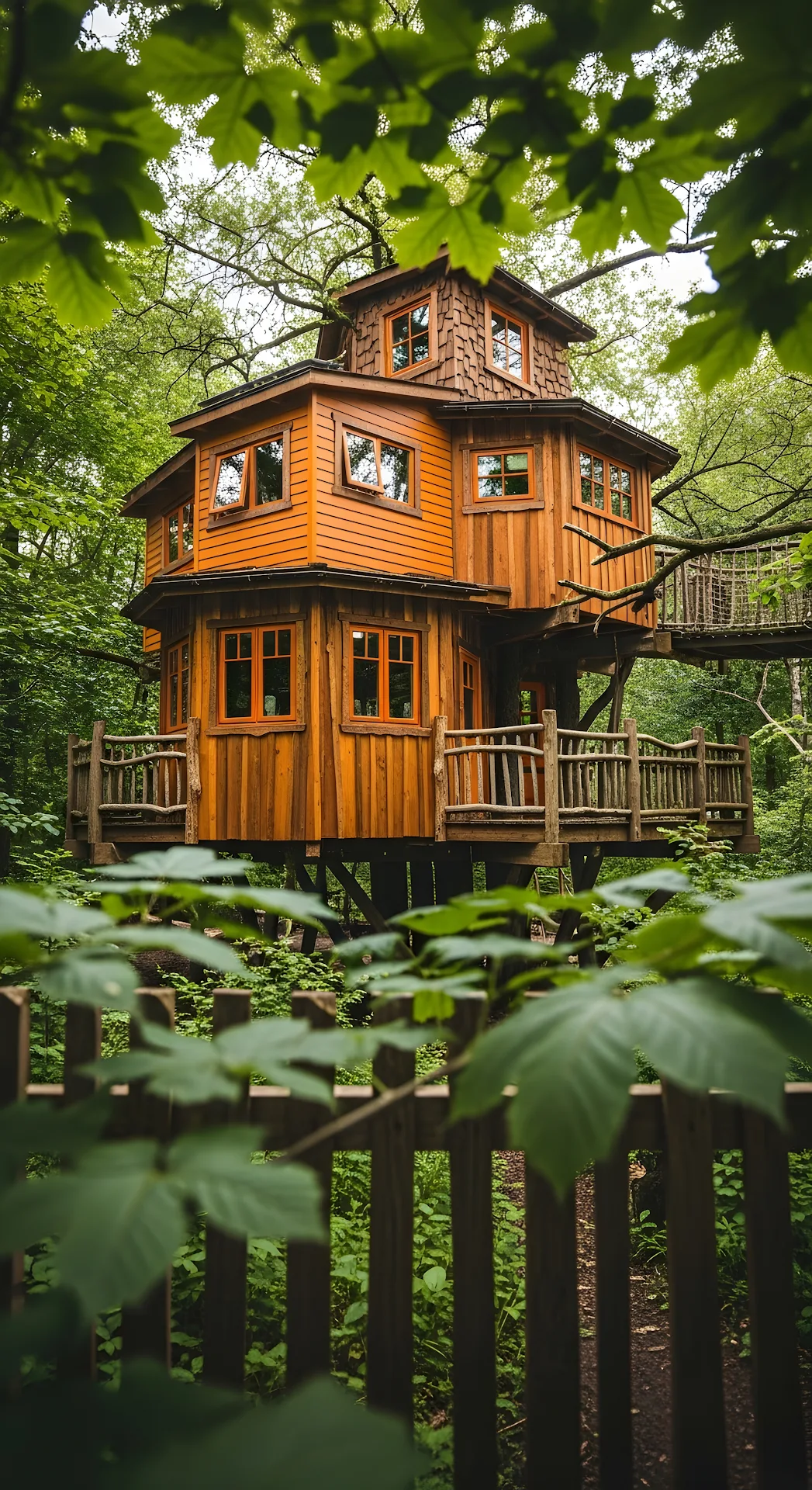 Rustic Wooden Treehouse Retreat Deep in Lush Green Forest - Free 4K mobile Wallpaper