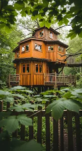 Rustic Wooden Treehouse Retreat Deep in Lush Green Forest