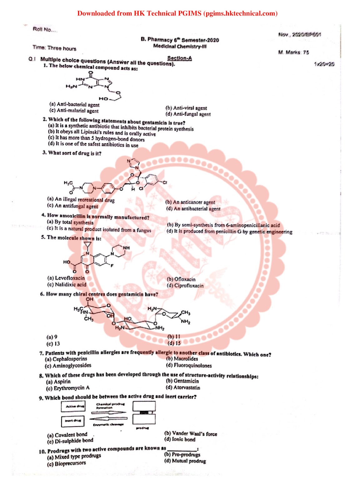UHSR All Question Papers 2020, 2021 6th Semester B.Pharmacy Previous Year's Question Paper,All Subjects,BPharmacy,Previous Year's Question Papers,BPharm 6th Semester,