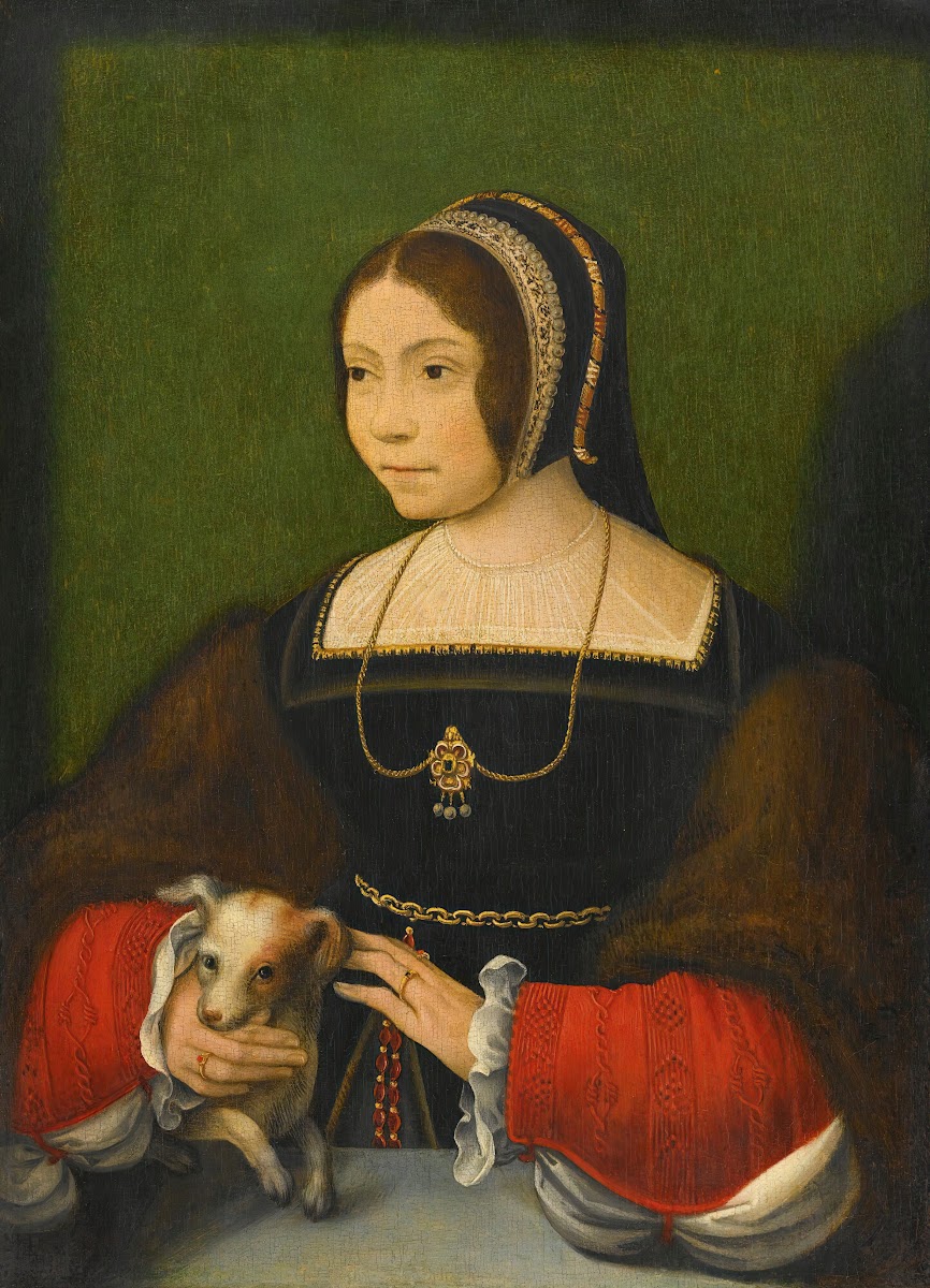 Portrait Of A Lady With A Small Dog 16th Century