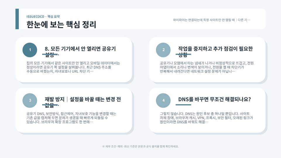 다른 기기 비교와 DNS 브라우저 공유기 순서로 특정 사이트 접속 문제를 점검하는 과정