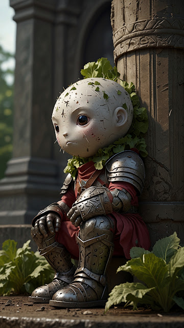 Adorable Root Creature Knight in Detailed Medieval Armor - Free mobile Wallpaper