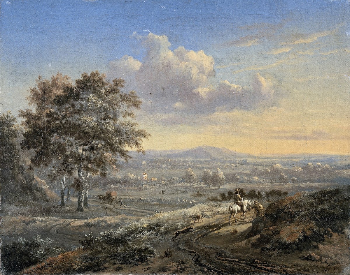 Hilly Landscape with a Rider on a Country Road 1655   1684