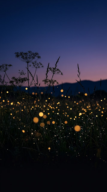 Bioluminescent Fireflies in Wildflower Field Wallpaper - Free mobile Wallpaper