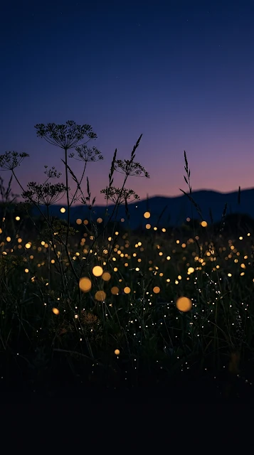 Bioluminescent Fireflies in Wildflower Field Wallpaper