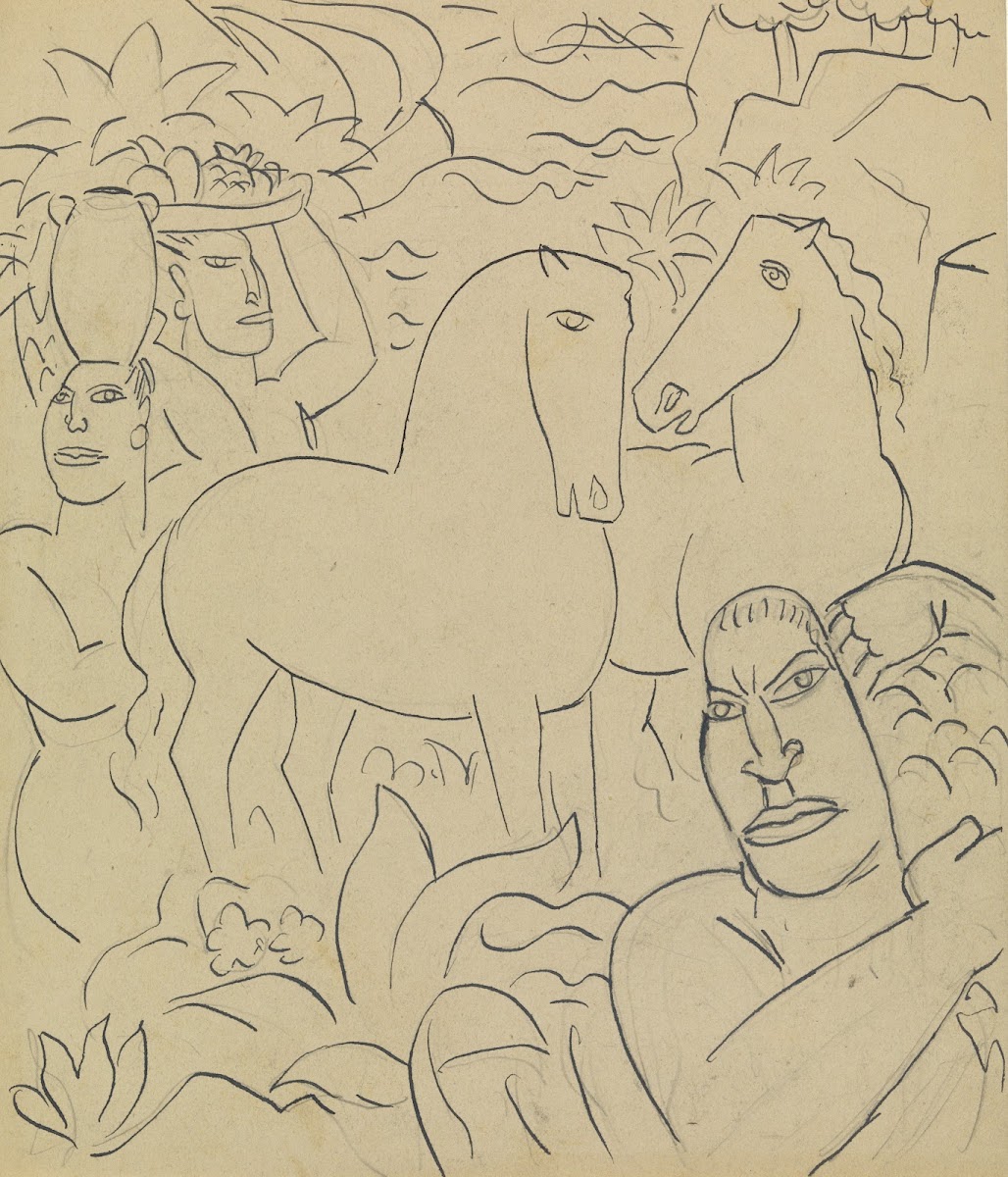 Landschap met inheemse vrouwen en paarden 20th century